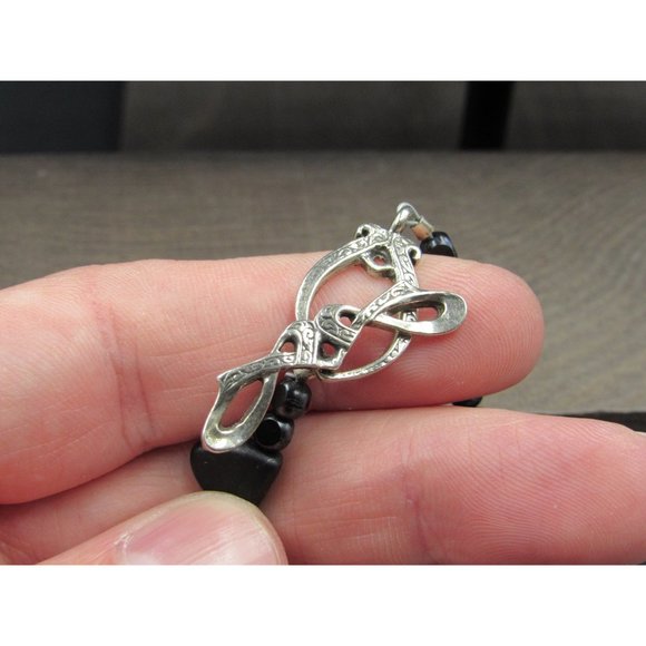 7" Sterling Silver Black Stone & Red Shell Bracelet Vintage Elegant Beautiful - Picture 4 of 7